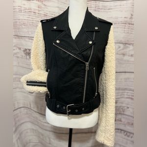 Pistola Anita Faux Shearling moto jacket medium black white